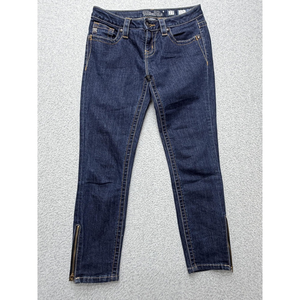 Miss Me Jeans Womens 27 Mid Rise Crop Skinny Ankle Zip Stretch Dark Wash Denim